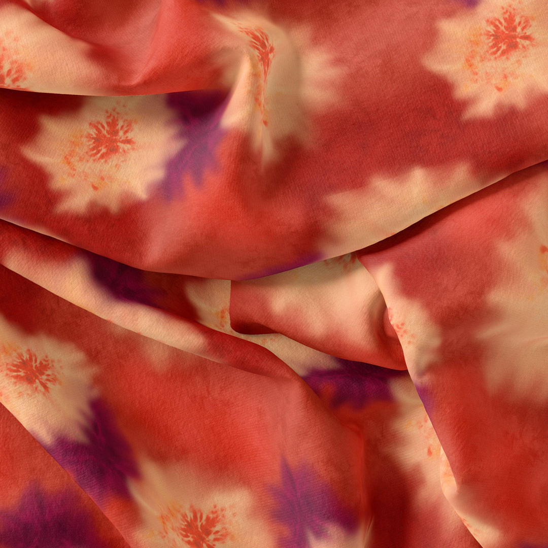Spotted Orange And Purple Flower Digital Printed Fabric - Pure Chinon - FAB VOGUE Studio®