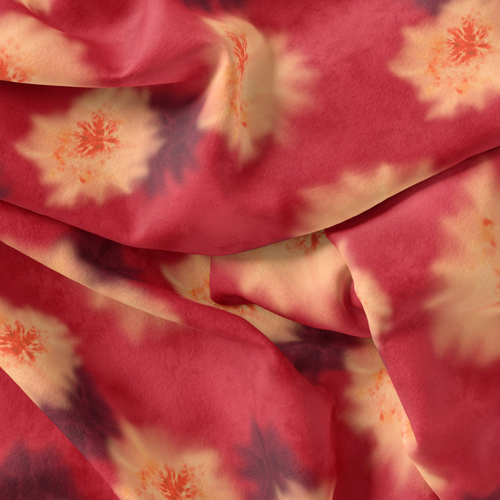 Spotted Red And Blackish Flower Digital Printed Fabric - Pure Chinon - FAB VOGUE Studio®