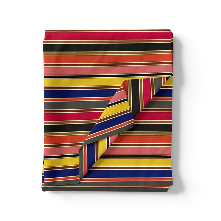 Multicolour Regimental Strips Digital Printed Fabric - Pure Chinon - FAB VOGUE Studio®