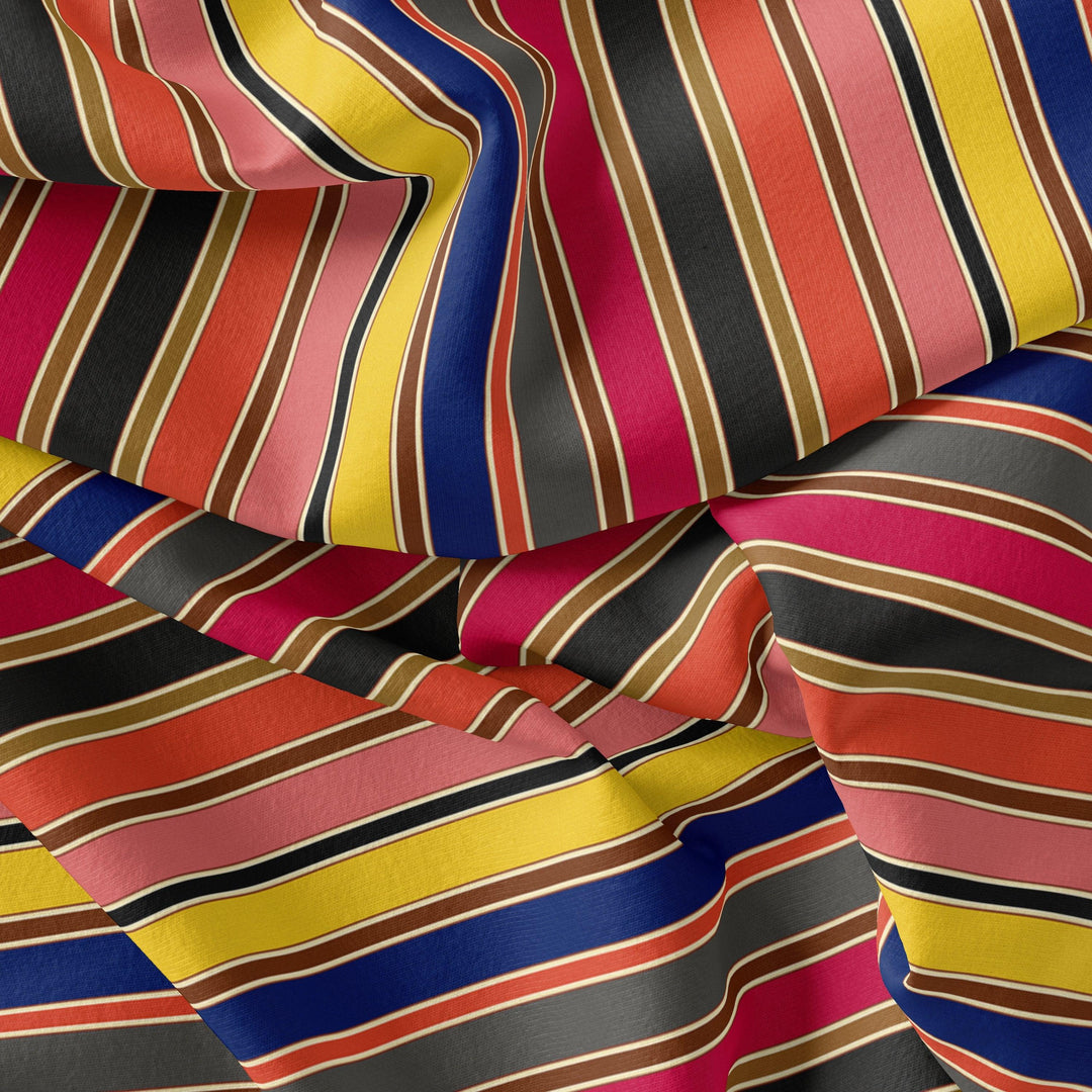 Multicolour Regimental Strips Digital Printed Fabric - Pure Chinon - FAB VOGUE Studio®