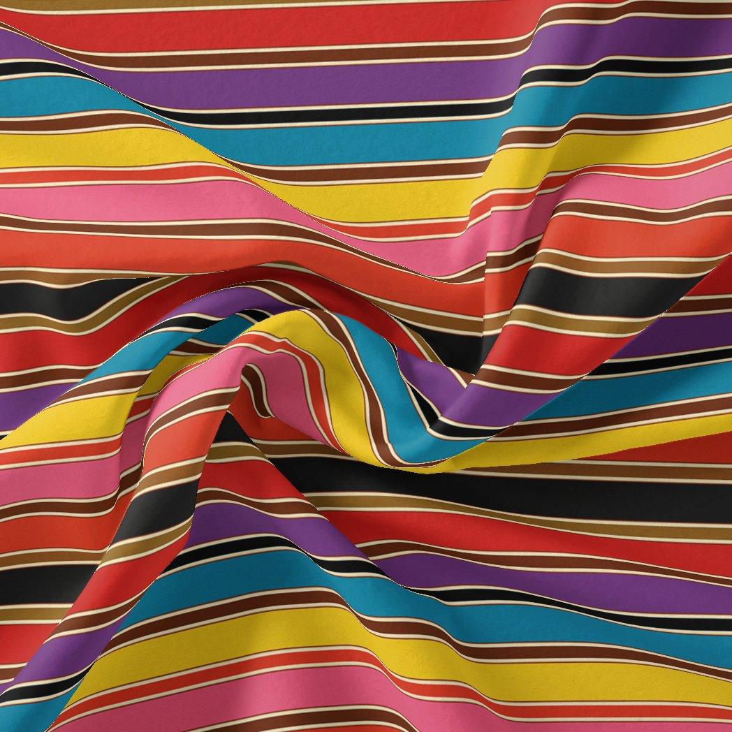 Coolest Regimental Strips Multicolour Digital Printed Fabric - Pure Chinon - FAB VOGUE Studio®