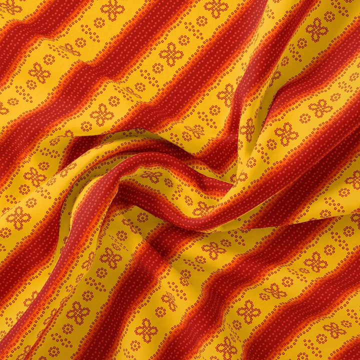 Tiny Red And Yellow Doted Flower Digital Printed Fabric - Pure Chinon - FAB VOGUE Studio®