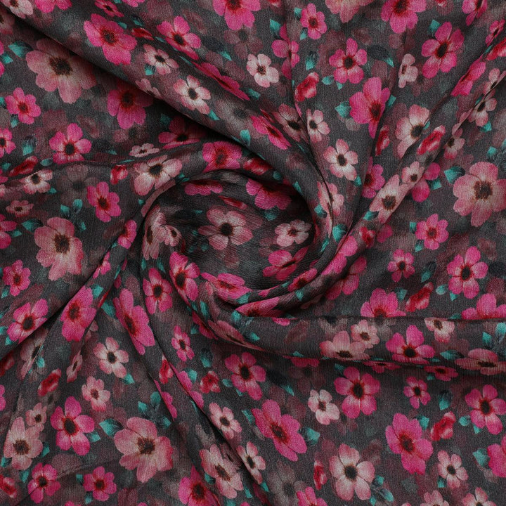 Buttercup Pink Floral Digital Printed Fabric - Pure Chinon - FAB VOGUE Studio®