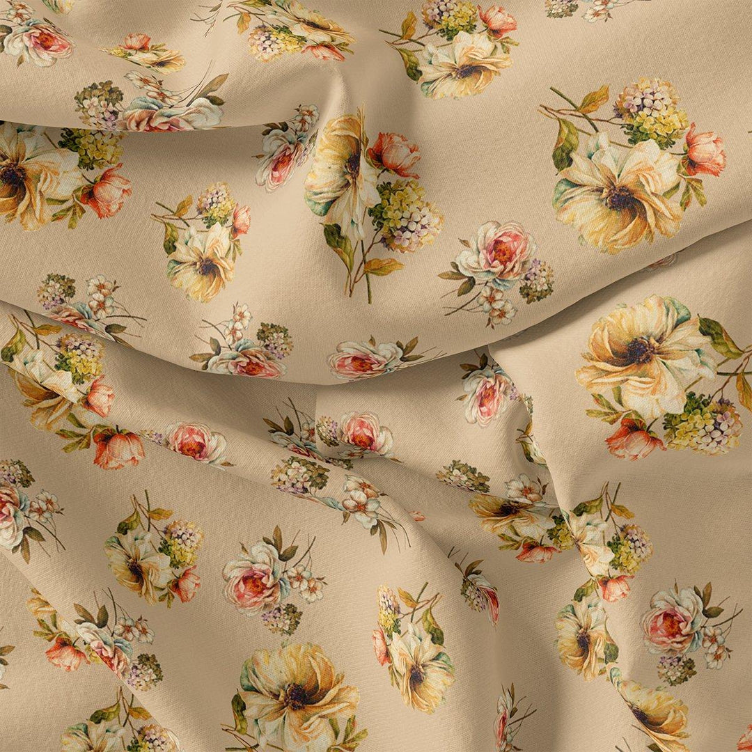 Hawaiian Zinnia Flower Roses Digital Printed Fabric - Pure Chinon - FAB VOGUE Studio®