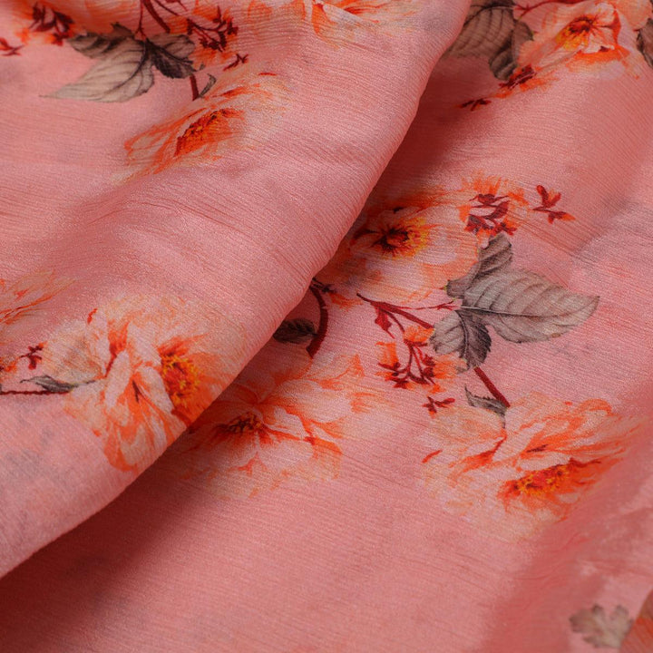 Camellia With Watusi Colour Digital Printed Fabric - Pure Chinon - FAB VOGUE Studio®
