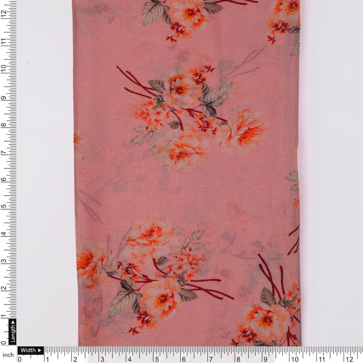 Camellia With Watusi Colour Digital Printed Fabric - Pure Chinon - FAB VOGUE Studio®