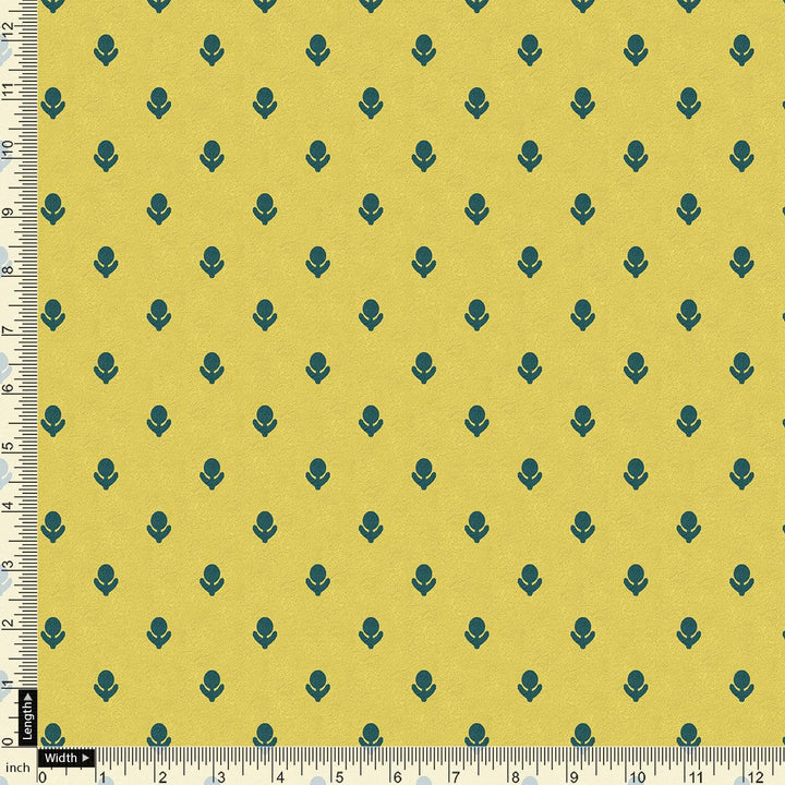 Lemon Yellow Small And Single Motif Allover Digital Printed Fabric - Pure Chinon - FAB VOGUE Studio®