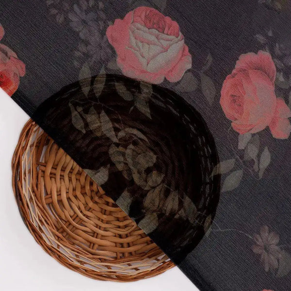 Elegant Floral Over Black Base Digital Printed Fabric – pch 0 0ta06659p1 96 elegant floral over black base digital printed fabric 2 - alternate view
