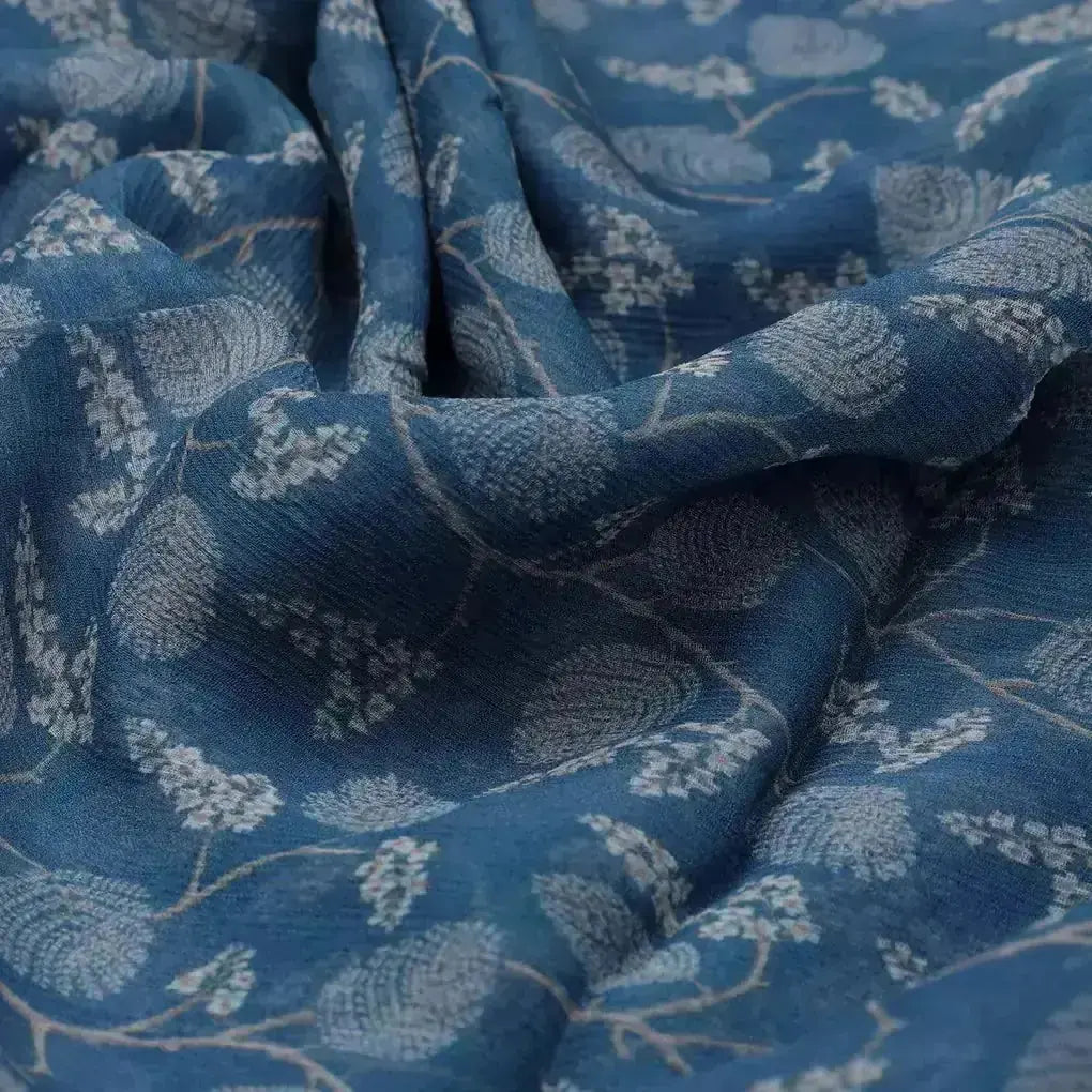 White Jasud Flower With Stalk Digital Printed Fabric - Pure Chiffon – pch 0 ma02863p3 96 white jasud flower with stalk digital printed fabric pure chiffon 3