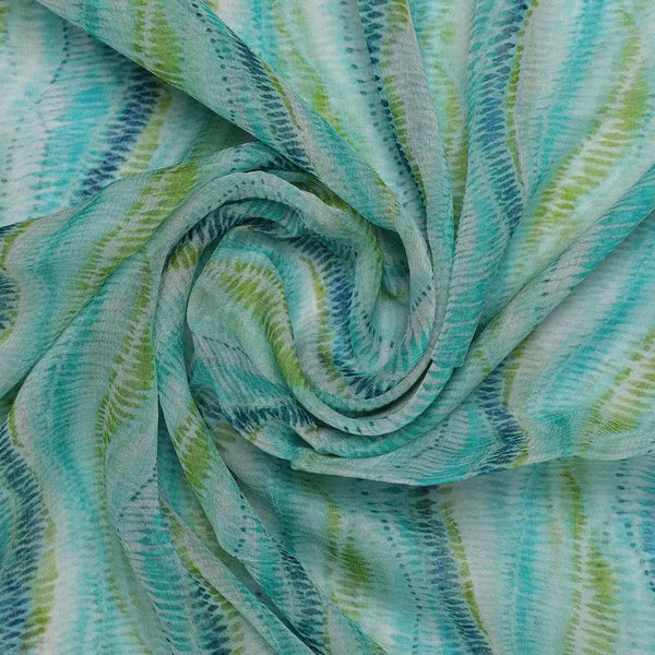 Digital Printed Pure Chiffon Fabric Teal Green Abstract Waves