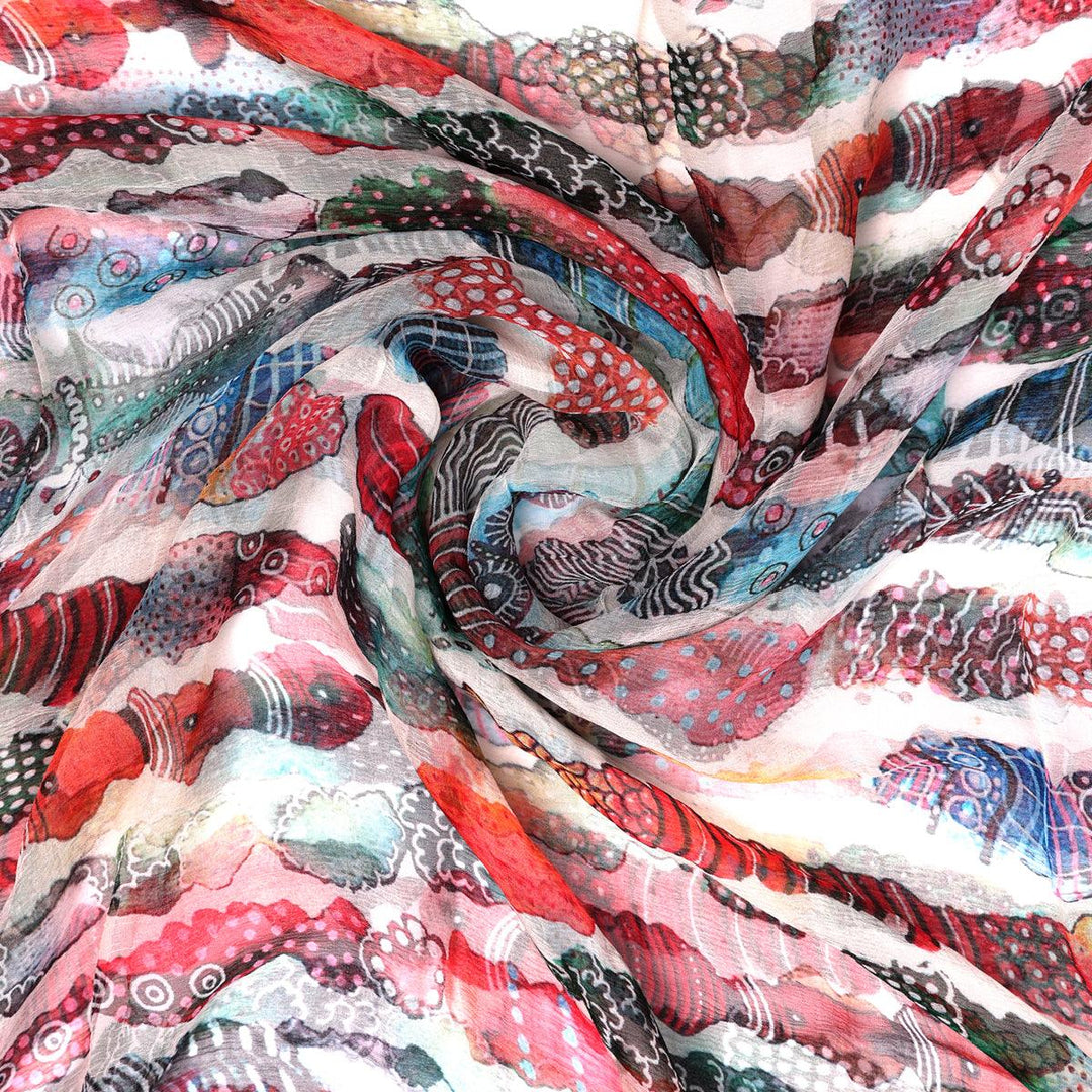 Colourful Round Stripes Digital Printed Fabric - Pure Chiffon - FAB VOGUE Studio®