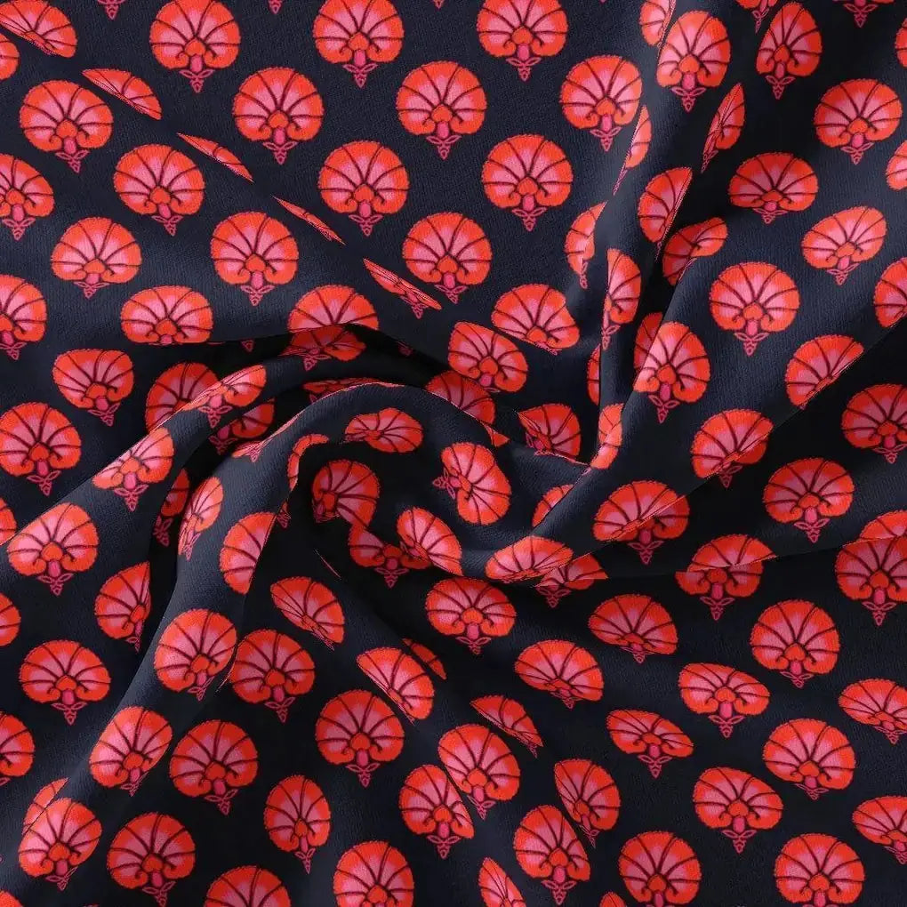 Beautiful Red Floral Over Dark Blue Base Printed Fabric – pch 0 ta01245 96 beautiful red floral over dark blue base printed fabric 1