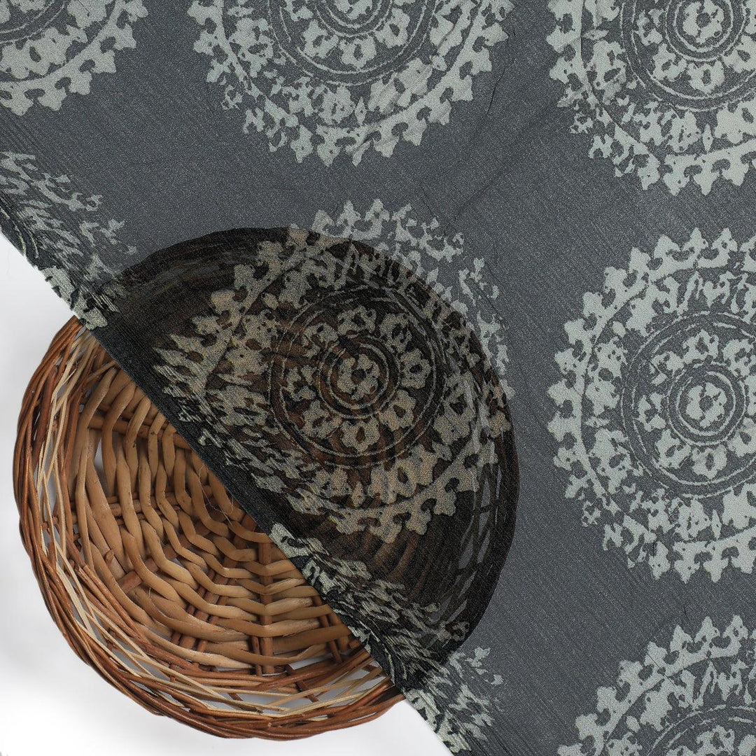 Seamless Rounded Suzani Art Digital Printed Fabric - Pure Chiffon - FAB VOGUE Studio®