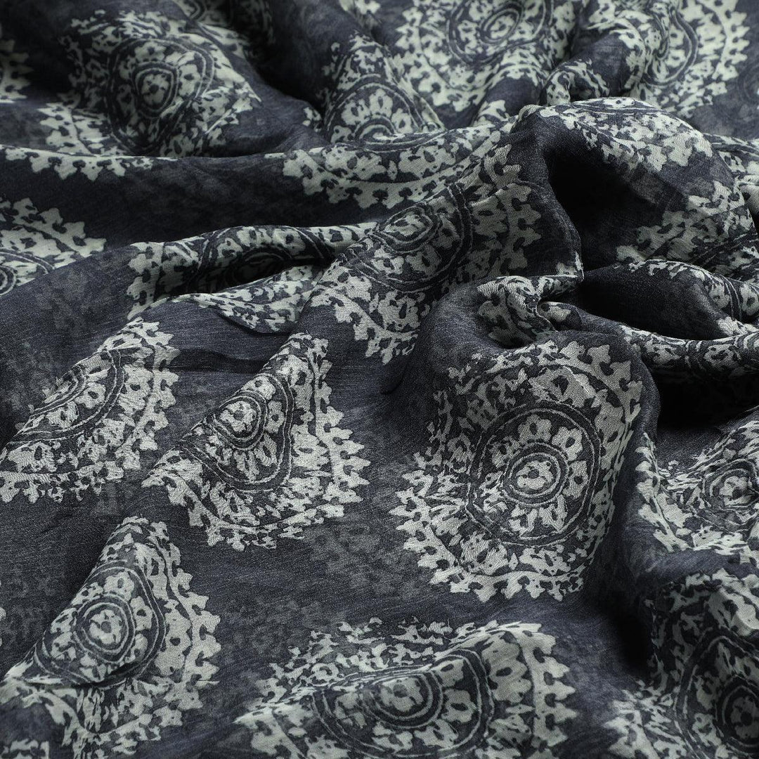 Seamless Rounded Suzani Art Digital Printed Fabric - Pure Chiffon - FAB VOGUE Studio®