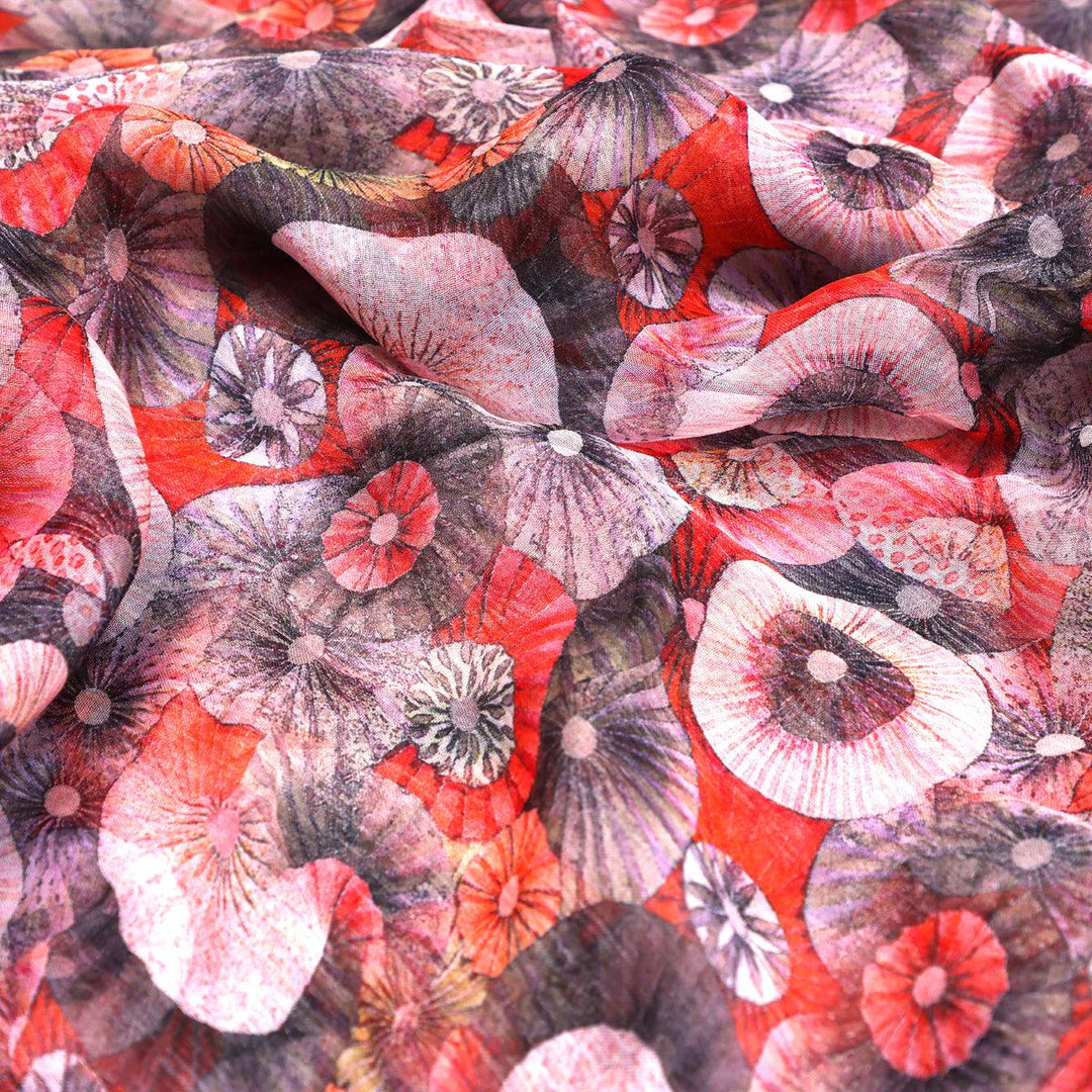 Glam Polished Multicolour Rounded Digital Printed Fabric - Pure Chiffon - FAB VOGUE Studio®
