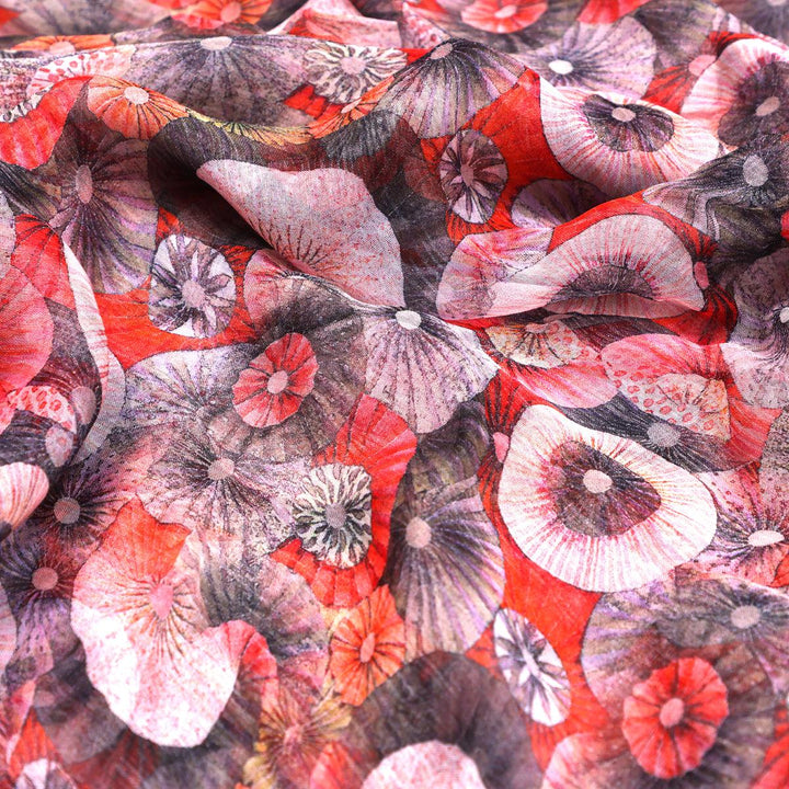 Glam Polished Multicolour Rounded Digital Printed Fabric - Pure Chiffon - FAB VOGUE Studio®