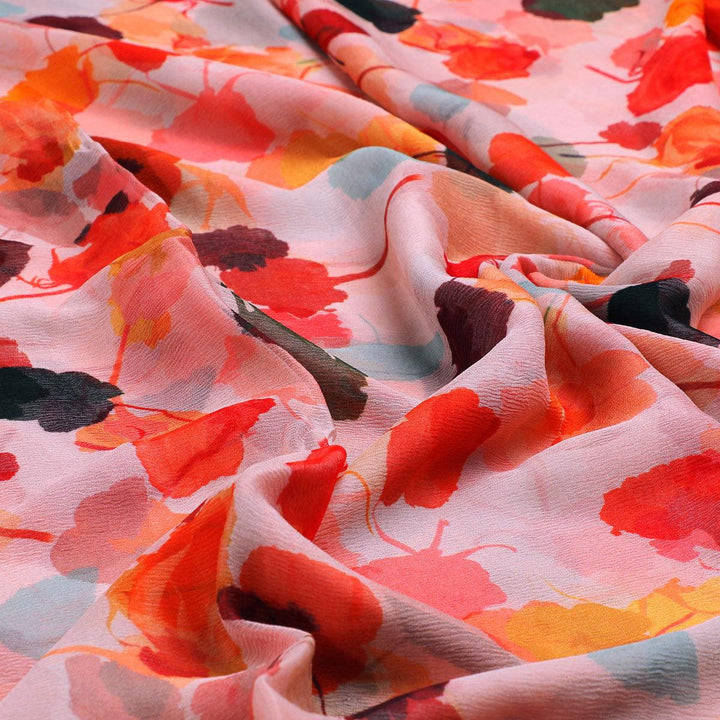 Red Watercolor Printed Pure Chiffon Fabric - FAB VOGUE Studio®