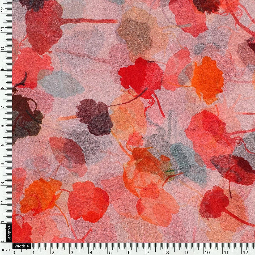 Red Watercolor Printed Pure Chiffon Fabric - FAB VOGUE Studio®