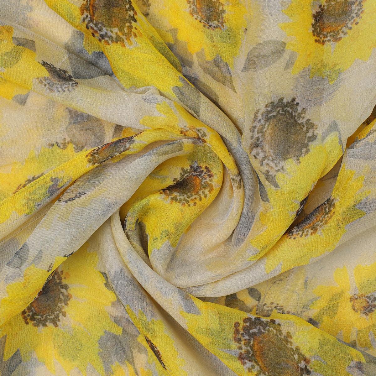 Morden Classic Yellow Sunflower Digital Printed Fabric - Pure Chiffon - FAB VOGUE Studio®
