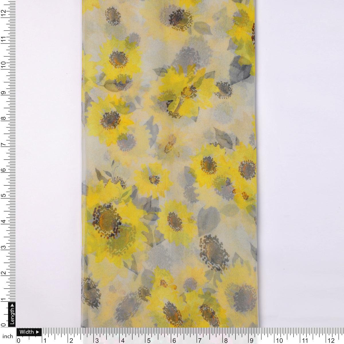 Morden Classic Yellow Sunflower Digital Printed Fabric - Pure Chiffon - FAB VOGUE Studio®