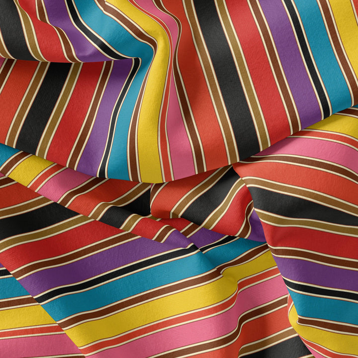 Coolest Regimental Strips Multicolour Digital Printed Fabric - Pure Chiffon - FAB VOGUE Studio®