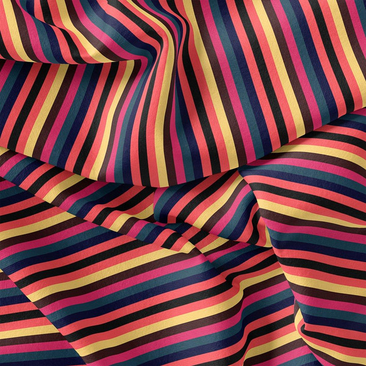 Bengal Stripes Multicolour Strips Digital Printed Fabric - Pure Chiffon - FAB VOGUE Studio®