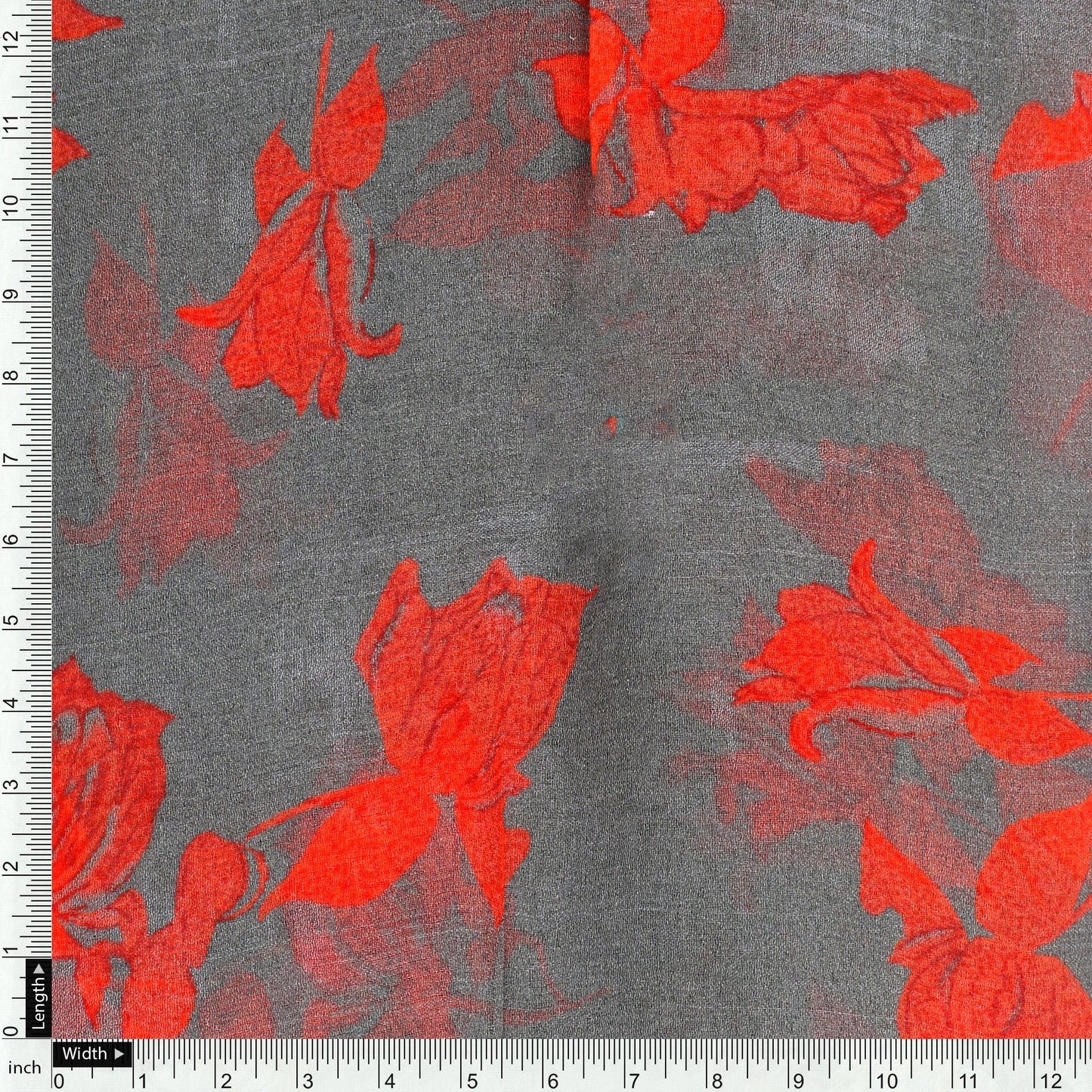 Tulips Roses With Orange Colour Digital Printed Fabric - Pure Chiffon - FAB VOGUE Studio®
