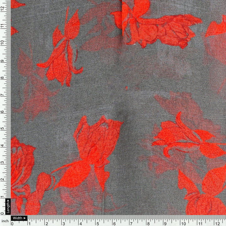 Tulips Roses With Orange Colour Digital Printed Fabric - Pure Chiffon - FAB VOGUE Studio®