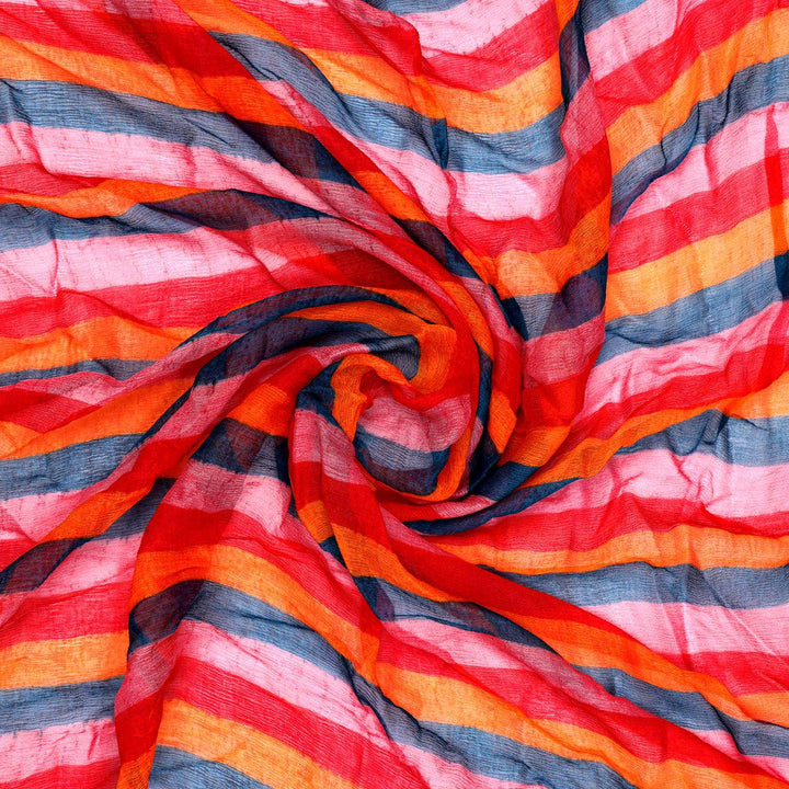 Rainbow Colourful Breton Stripes Digital Printed Fabric - Pure Chiffon - FAB VOGUE Studio®