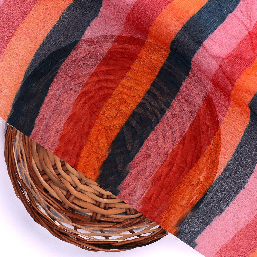 Rainbow Colourful Breton Stripes Digital Printed Fabric - Pure Chiffon - FAB VOGUE Studio®