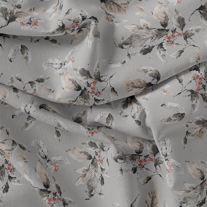 Royal Vintage Greyish Leafs Digital Printed Fabric - Pure Chiffon - FAB VOGUE Studio®