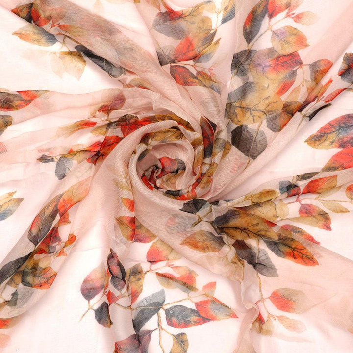 Lovely Small Goat Willow Leafs Digital Printed Fabric - Pure Chiffon - FAB VOGUE Studio®