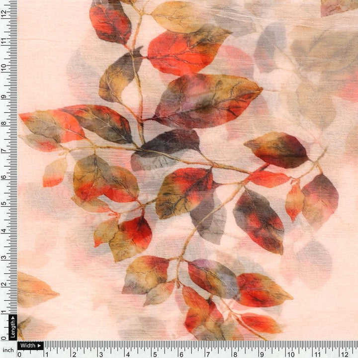 Lovely Small Goat Willow Leafs Digital Printed Fabric - Pure Chiffon - FAB VOGUE Studio®