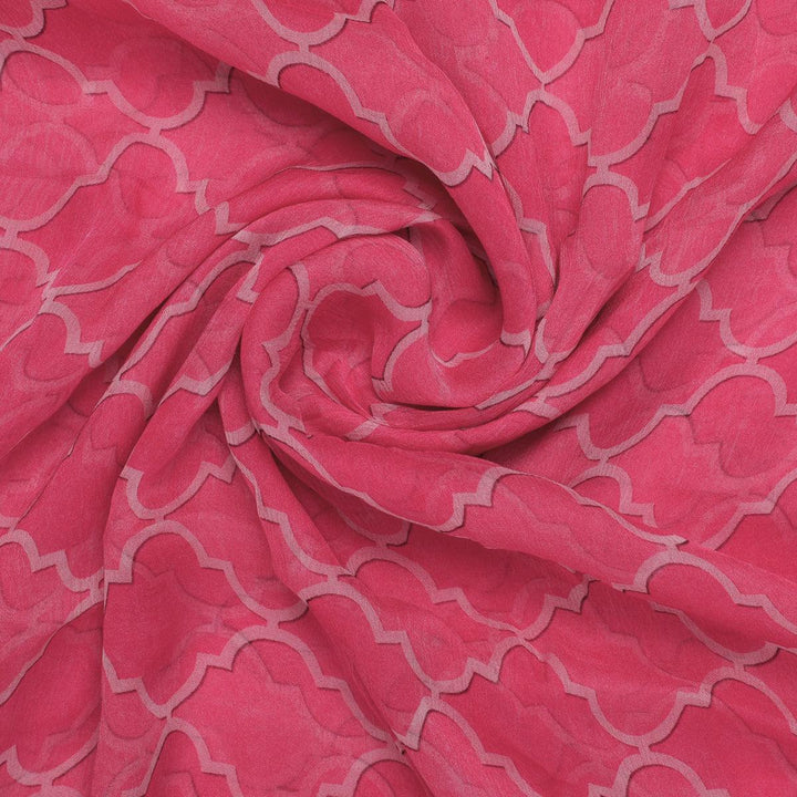 Pink Quatrefoil Patterns Digital Printed Fabric - Pure Chiffon - FAB VOGUE Studio®