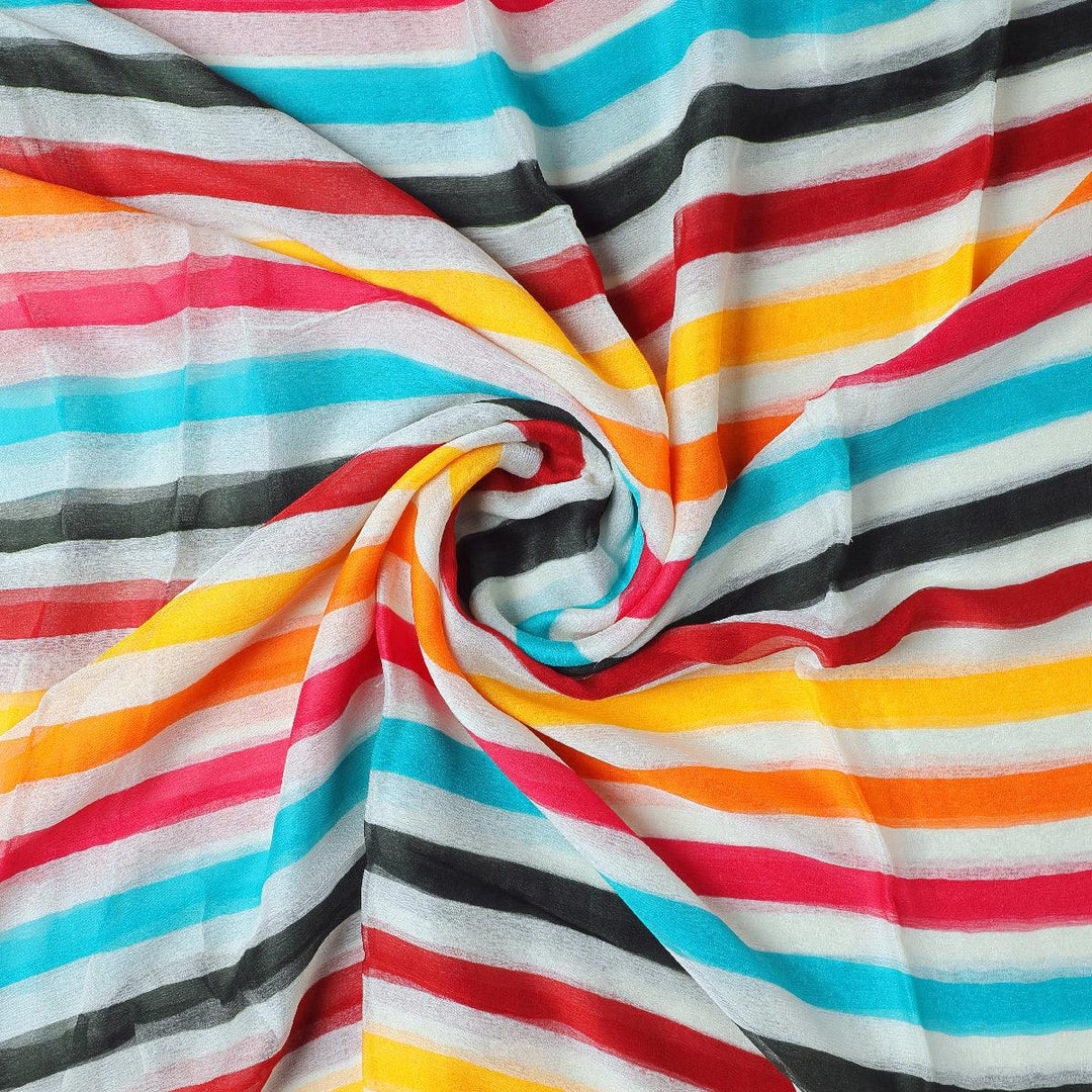 Morden Rainbow Strips Printed Fabric - Pure Chiffon - FAB VOGUE Studio®