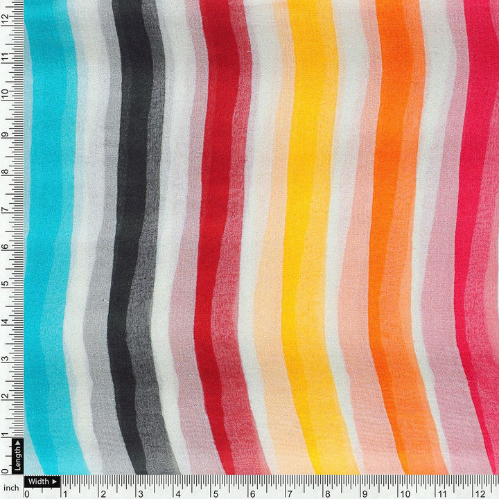 Morden Rainbow Strips Printed Fabric - Pure Chiffon - FAB VOGUE Studio®