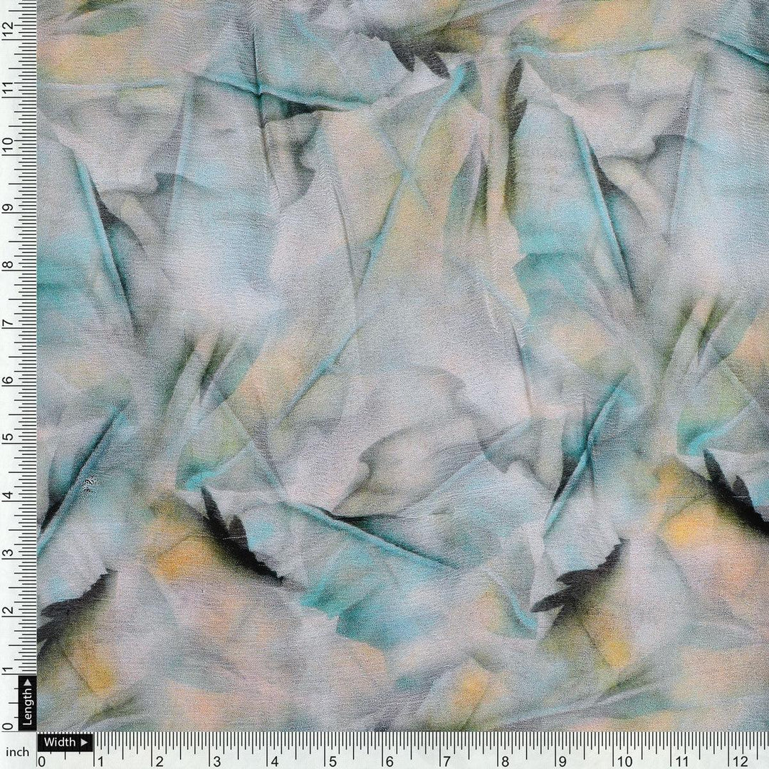White Leaves Printed Pure Chiffon Fabric - FAB VOGUE Studio®