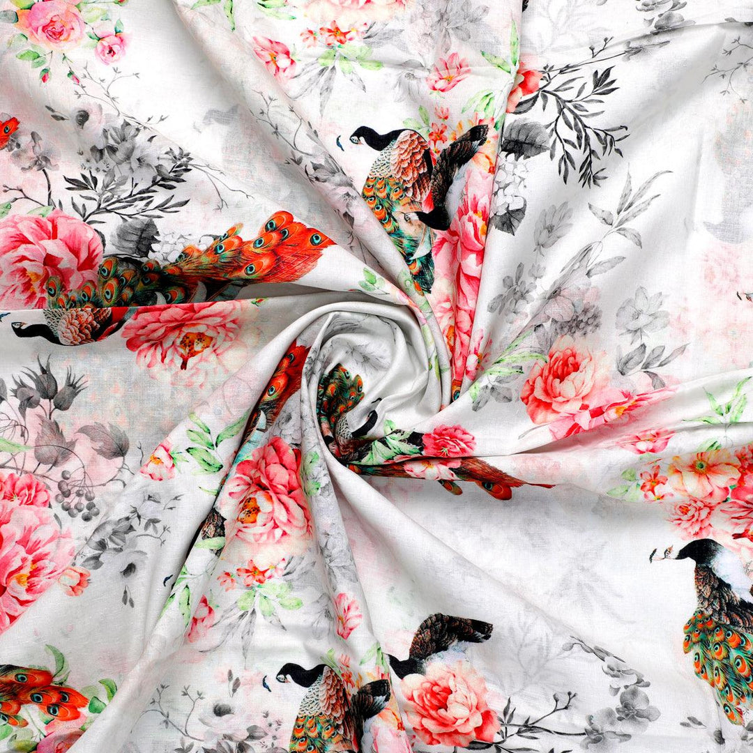 100% Soft & Pure Cotton Fabric by the Yard, Floral Printed Fabric