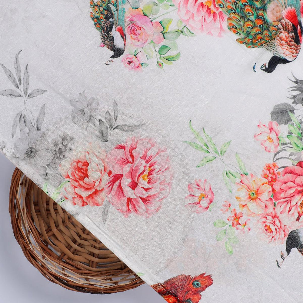 Peacock & Floral Digital Printed Fabric - FAB VOGUE Studio®