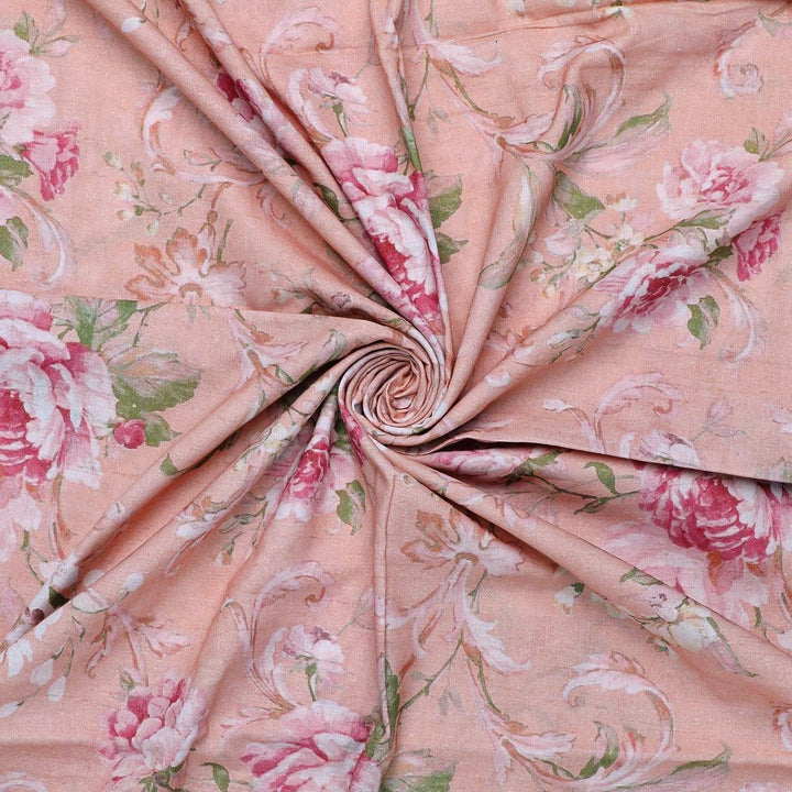 Peach Flower Pure Cotton Printed Fabric - FAB VOGUE Studio®