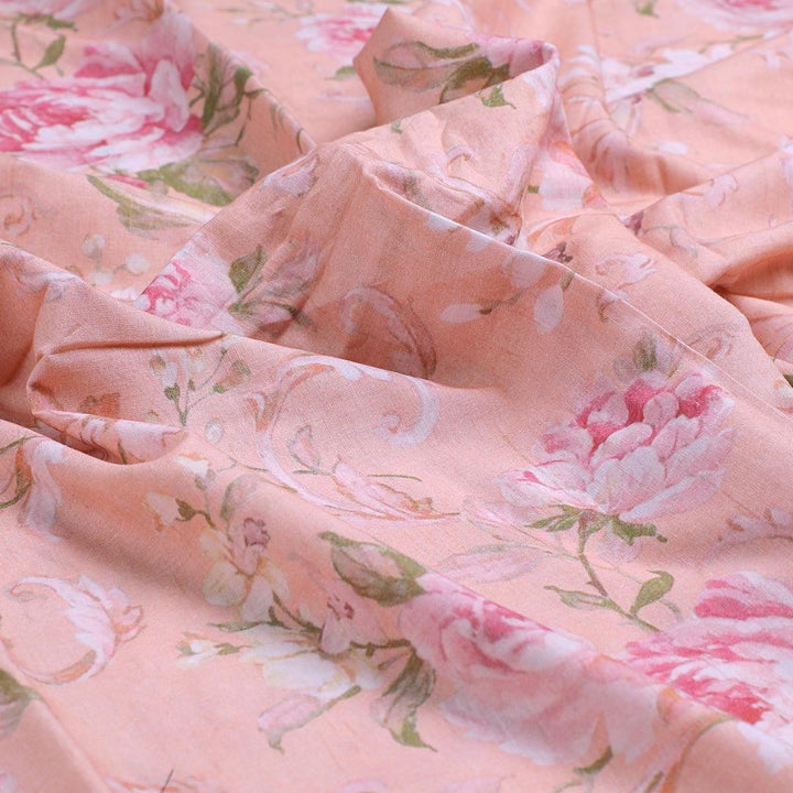 Peach Flower Pure Cotton Printed Fabric - FAB VOGUE Studio®