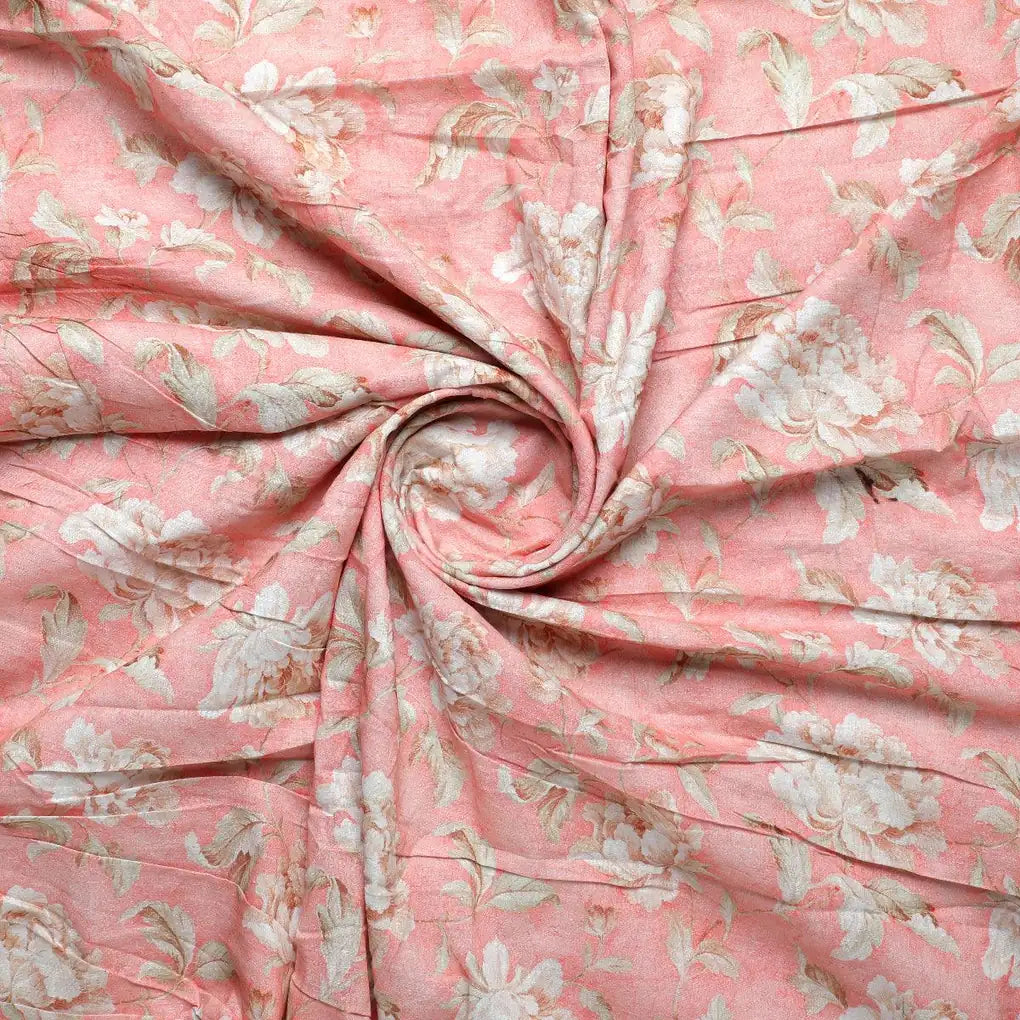 Pure Cotton Digital Printed Fabric - Peach Color & Floral Design – pco 0 fvs2022579 108 pure cotton digital printed fabric peach color and floral design 1
