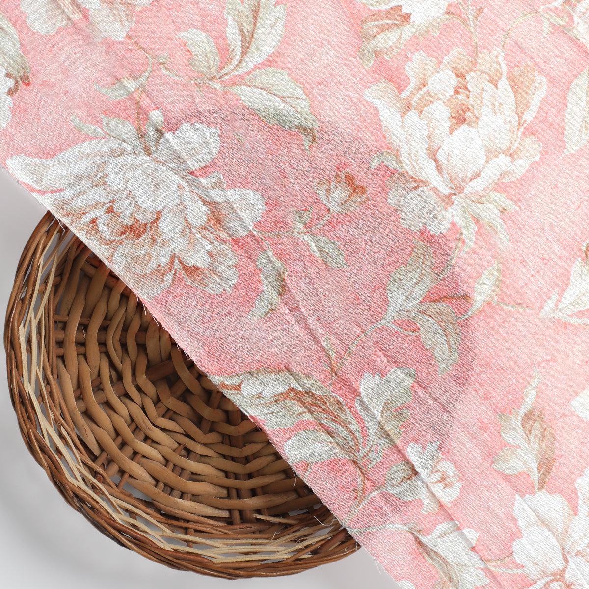 Pure Cotton Digital Printed Fabric - Peach Color & Floral Design - FAB VOGUE Studio®