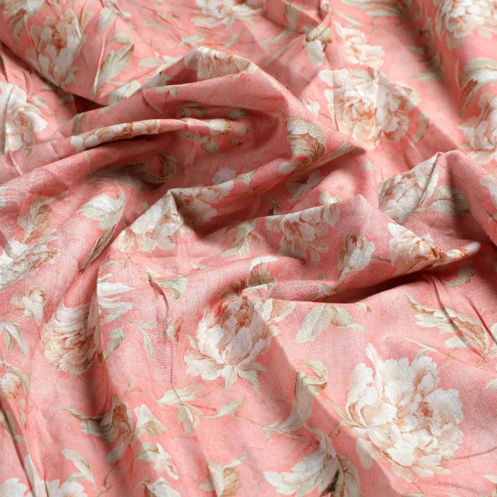 Pure Cotton Digital Printed Fabric - Peach Color & Floral Design – pco 0 fvs2022579 108 pure cotton digital printed fabric peach color and floral design 3