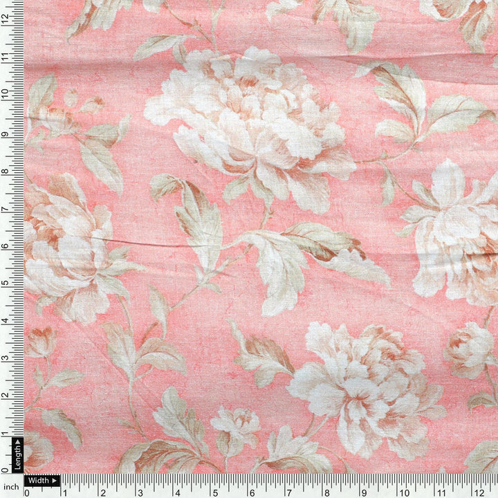 Pure Cotton Digital Printed Fabric - Peach Color & Floral Design - FAB VOGUE Studio®