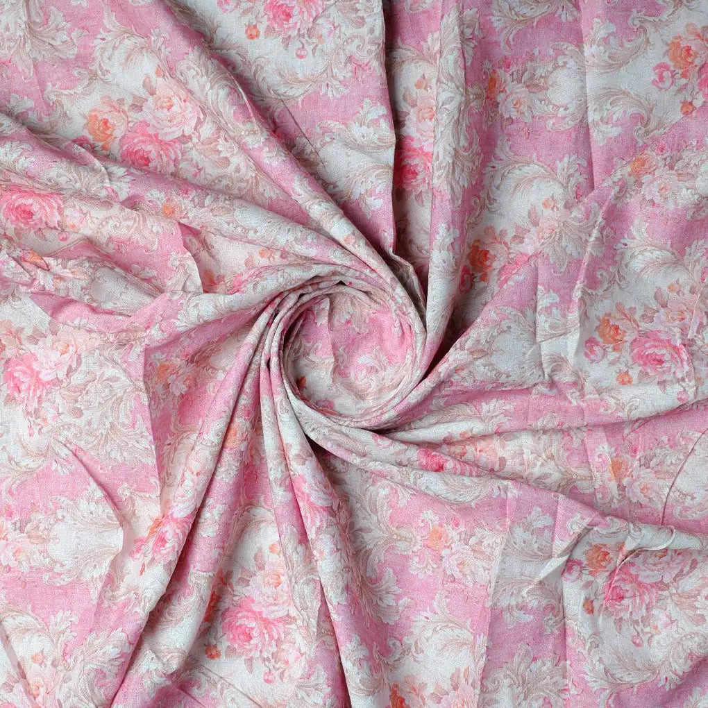 Pure Cotton Digital Printed Fabric in Decorative Floral Design and Pink Color – pco 0 fvs2022580 108 pure cotton digital printed fabric in decorative floral design and pink color 1
