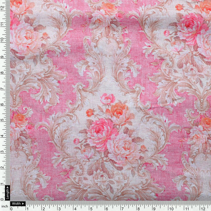 Pure Cotton Digital Printed Fabric in Decorative Floral Design and Pink Color - FAB VOGUE Studio®