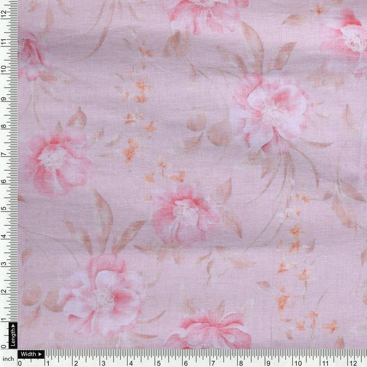 Pure Cotton Digital Printed Fabrics in Light Pink and Floral Leaves Pattern - FAB VOGUE Studio®