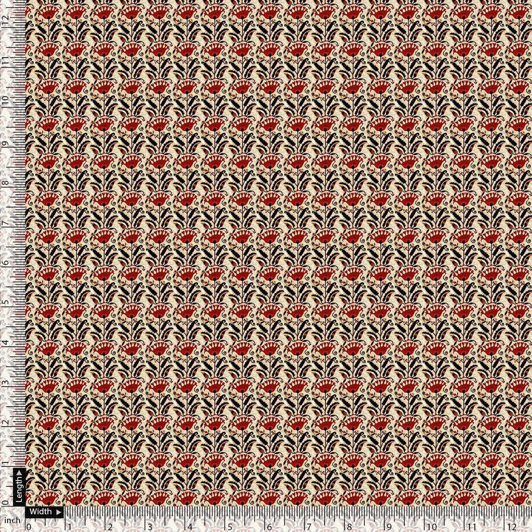 Seamless Opposite Red Flower Pattern Digital Printed Fabric - Cotton - FAB VOGUE Studio®