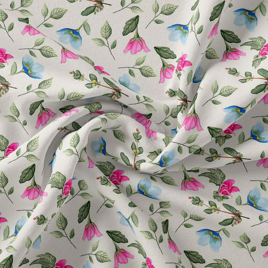 Flower With Olive Leaf Digital Printed Fabric - Pure Cotton - FAB VOGUE Studio®